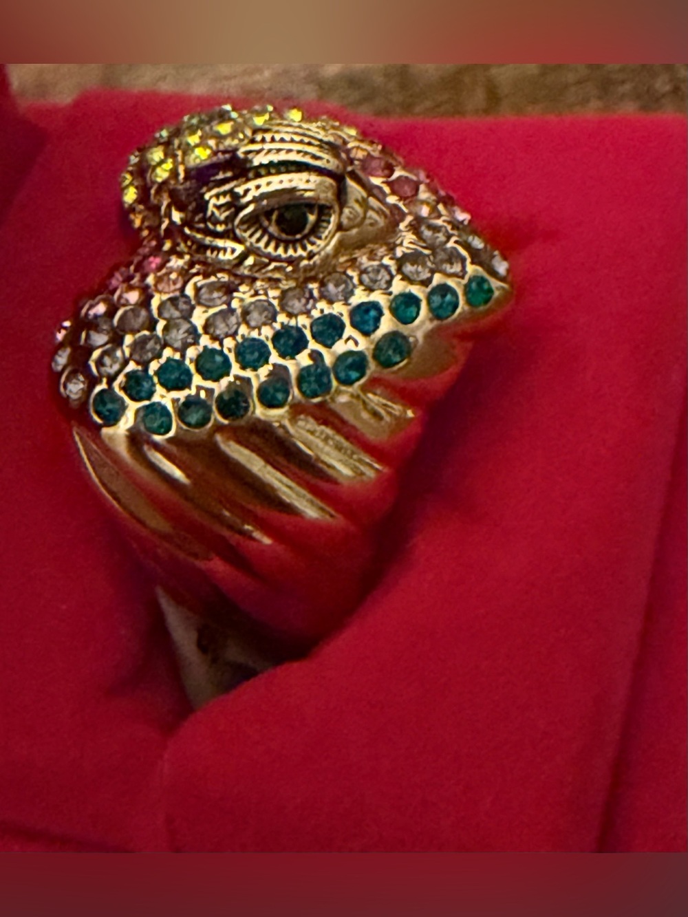 Kurt Geiger Gold-Tone Heart Ring with Blue Pink Yellow Crystals - Picture 3 of 5